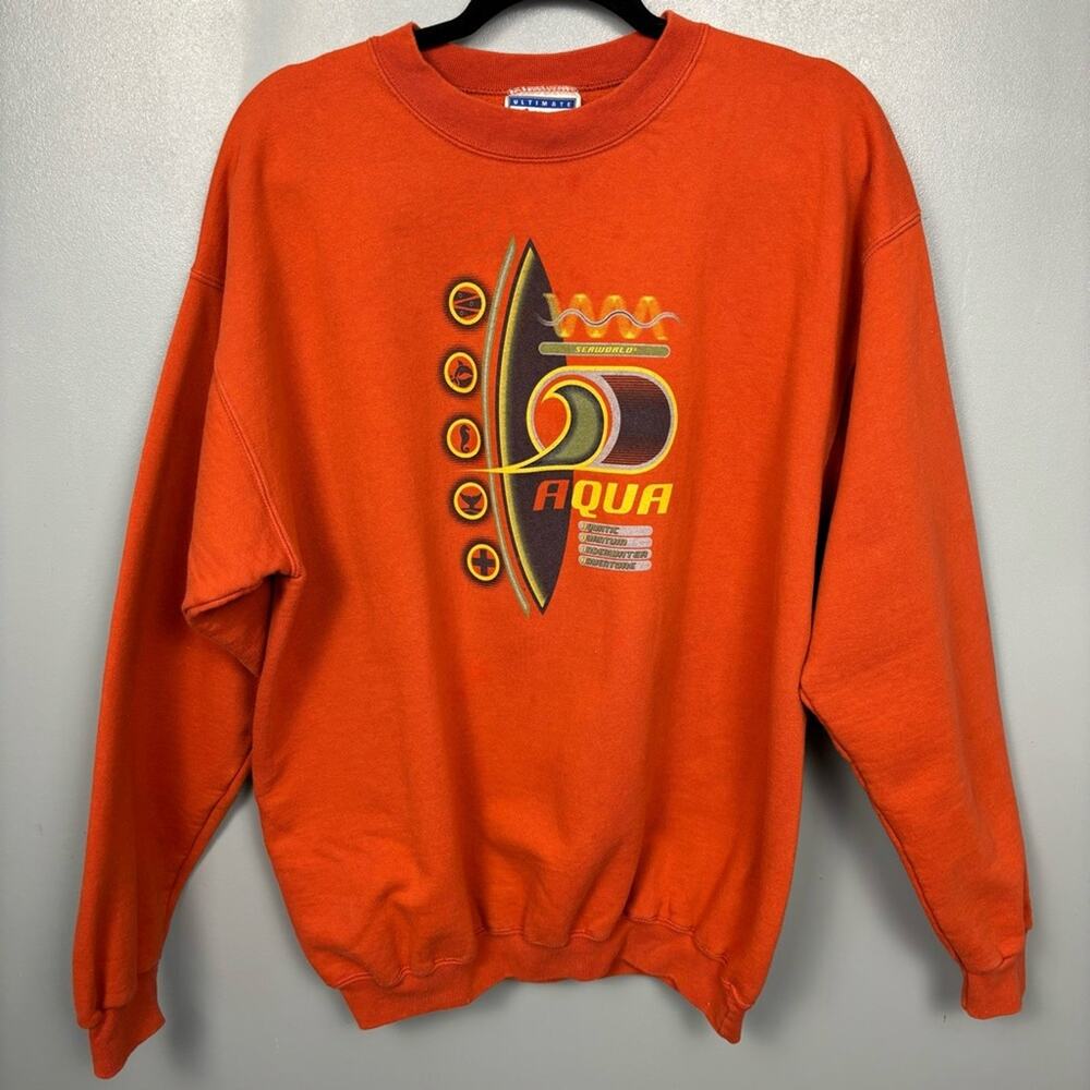 Vintage 90’s Seaworld Aqua Orange Crewneck Sweatshirt Medium Marine Ocean Whale